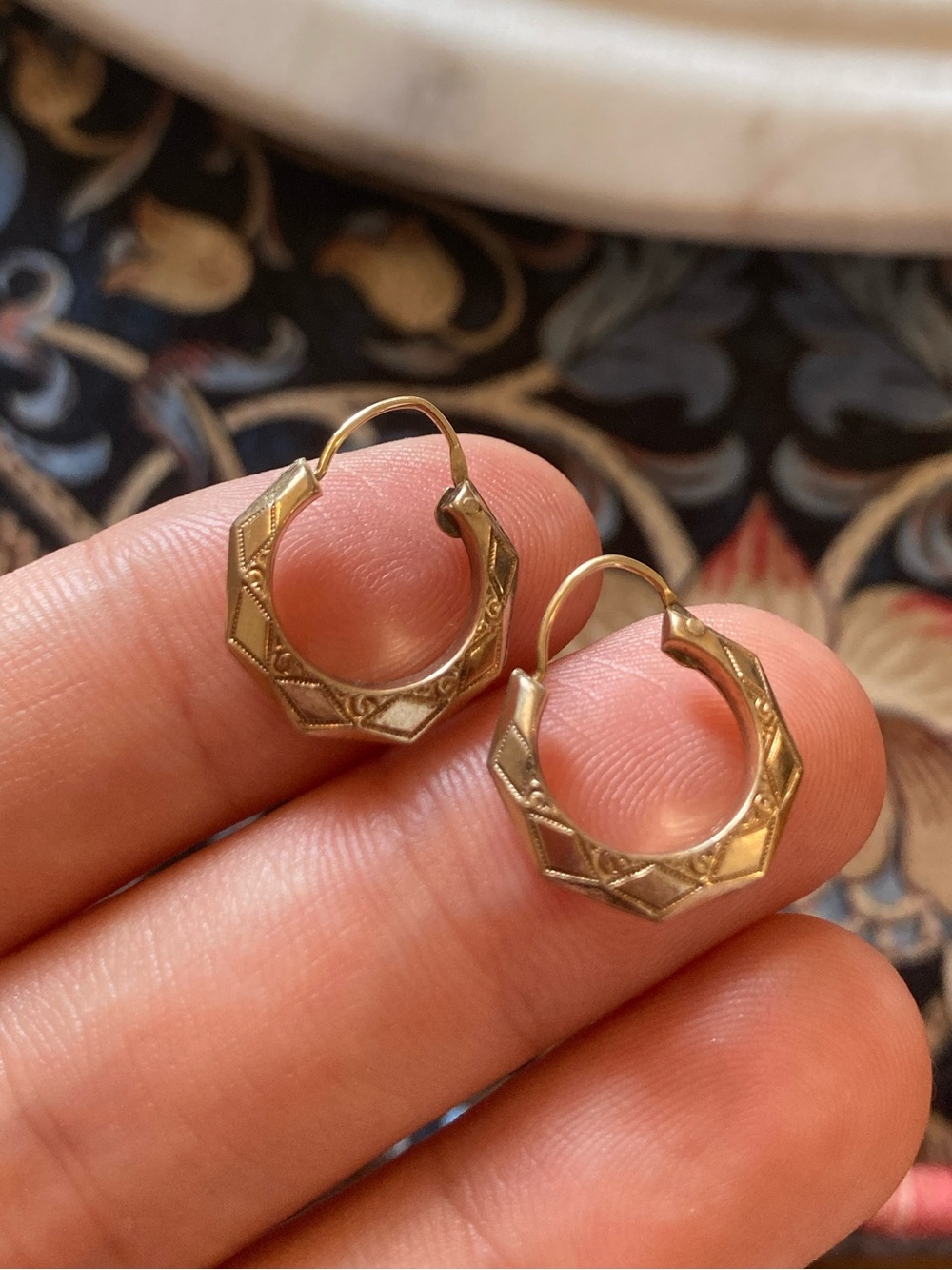 Antique Victorian? Gold-Filled Engraved Detail Puffy Style Hoop Earrings